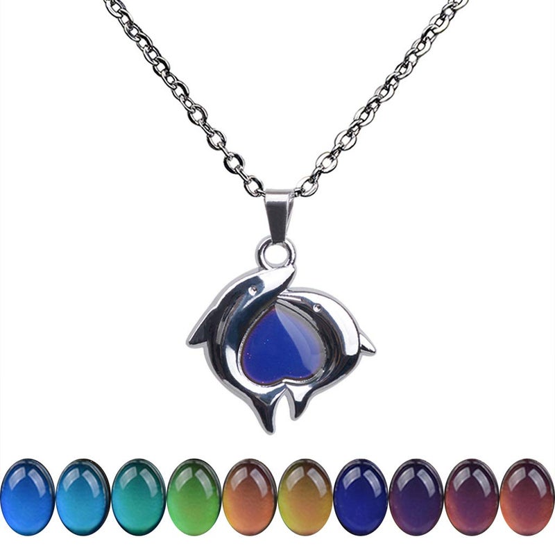 FM FM42 Temperature Sensing Color Changing Dolphin Pendant Necklace with 19.29" Stainless Steel Rolo Chain ZN1306 - Image 1